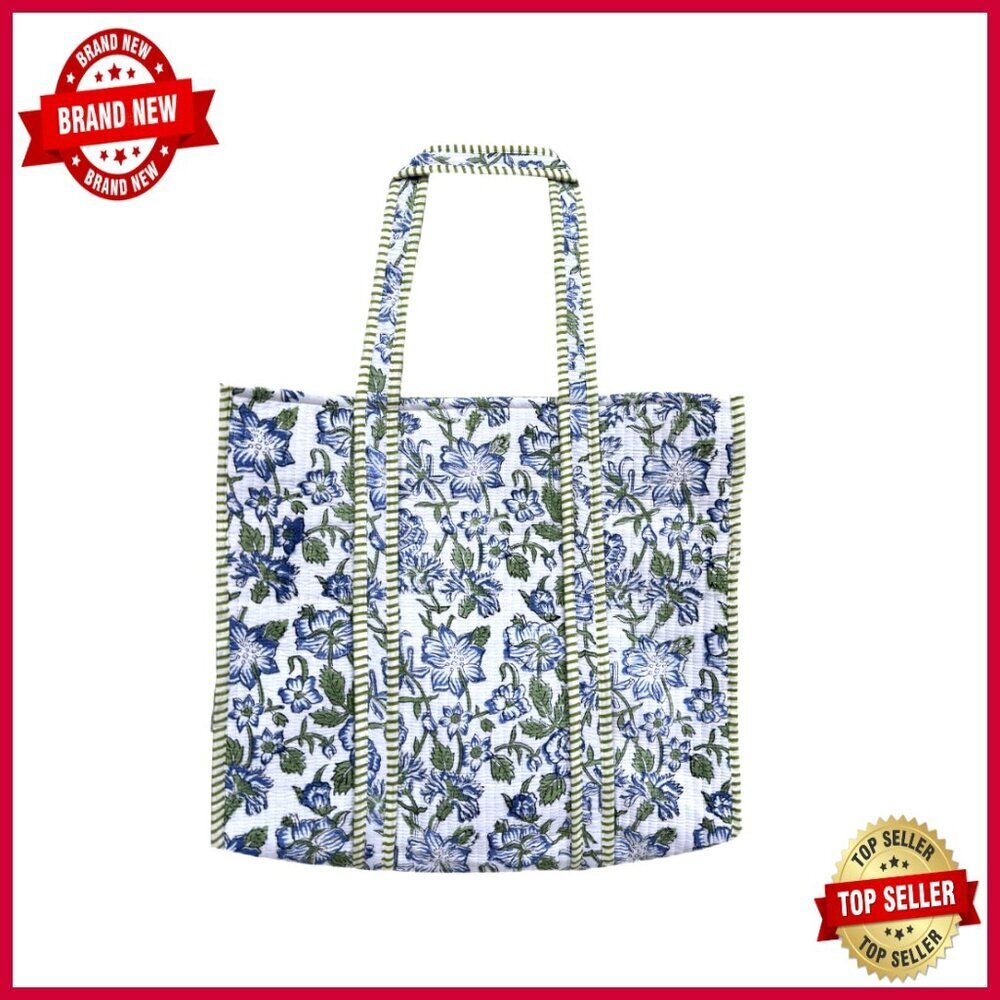 Large Quilted Cotton Reversible Tote Bag Handmade Floral Print